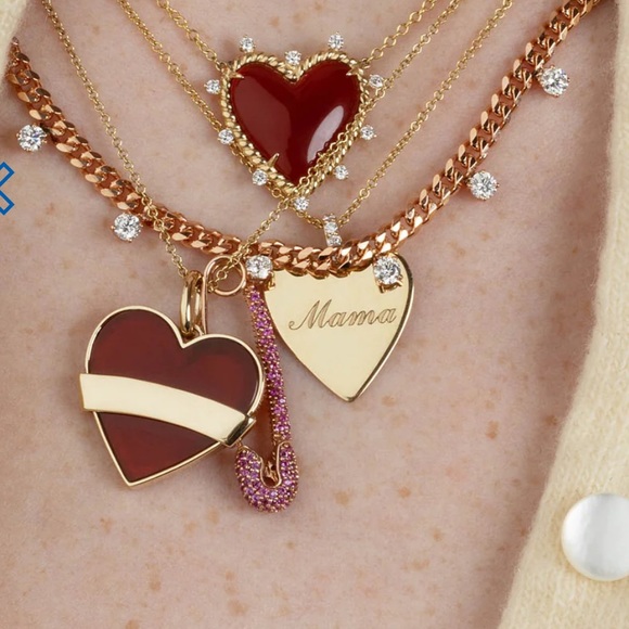 14 Kt Gold Heart Pendant with Diamond Bale Charm - Picture 5 of 6